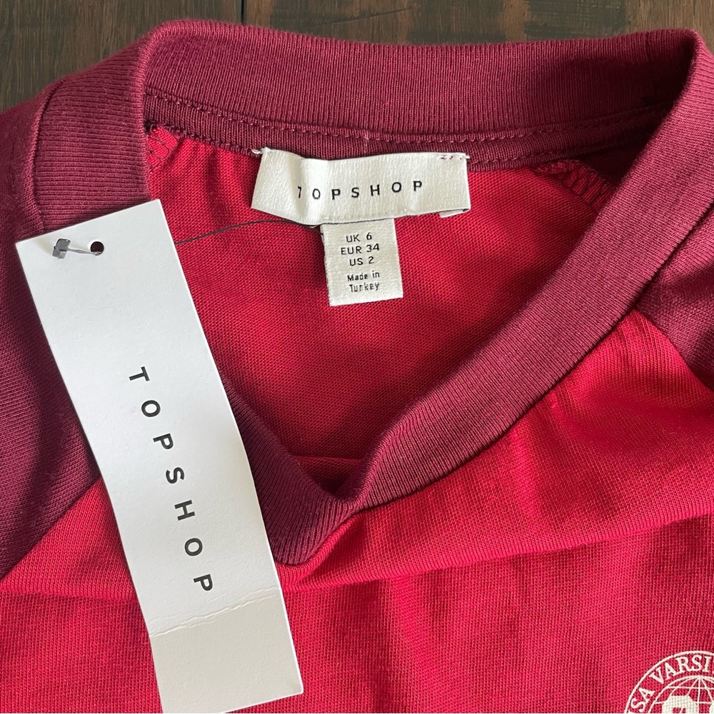 Topshop Red Varsity Raglan Long Sleeve Crop Top NWT - Picture 9 of 12